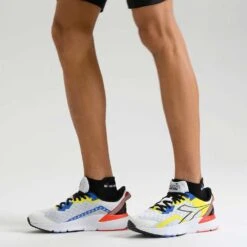 Diadora Men's Mythos Blushield Volo 3 Running Shoe- White/Black/Yellow Fluo - Regular (D) -Sport Footwear Shop 101.179090 C0008 CV