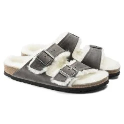 Birkenstock Arizona Shearling Sandals - Iron Natural- Medium/Narrow -Sport Footwear Shop 1021067 pair