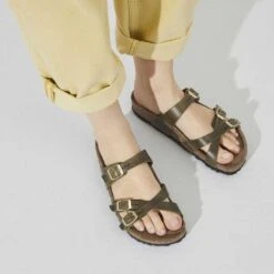 Birkenstock Women's Franca Cork Green Olive Oiled Leather Sandal - Regular/Wide -Sport Footwear Shop 1023310 f closeup f