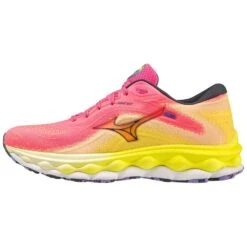 Mizuno Women's Wave Sky 7 Running Shoe - High/Vis Pink/Ombre Blue - Regular (B) -Sport Footwear Shop 411413 1VRE