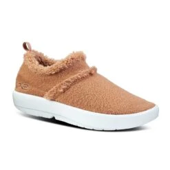 OOfos Women's OOcoozie Low Shoe Recovery Shoe - White/Chestnut -Sport Footwear Shop 5074WHTCHEST shot2