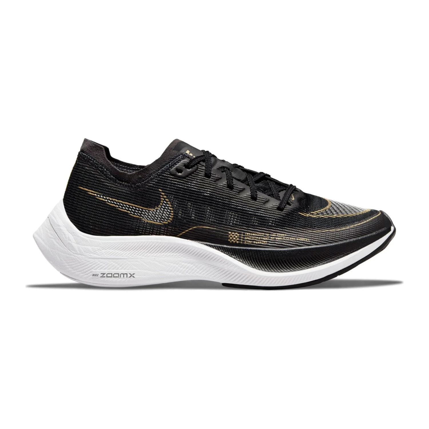 Nike Women's ZoomX Vaporfly Next % 2 Racing Shoe - Black/White/Metallic Gold Coin - Regular (B) 3 Nike Women's ZoomX Vaporfly Next % 2 Racing Shoe - Black/White/Metallic Gold Coin - Regular (B)
